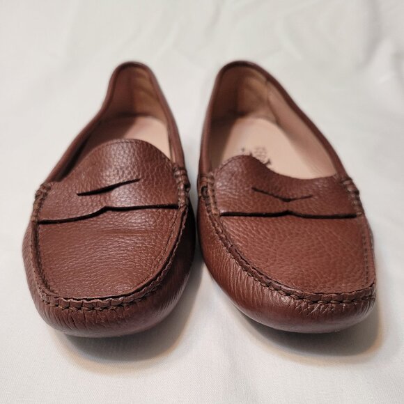 Salvatore Ferragamo Brown Leather Women's Driver Loafer Monogram Logo Flat 7.5 - Picture 2 of 14